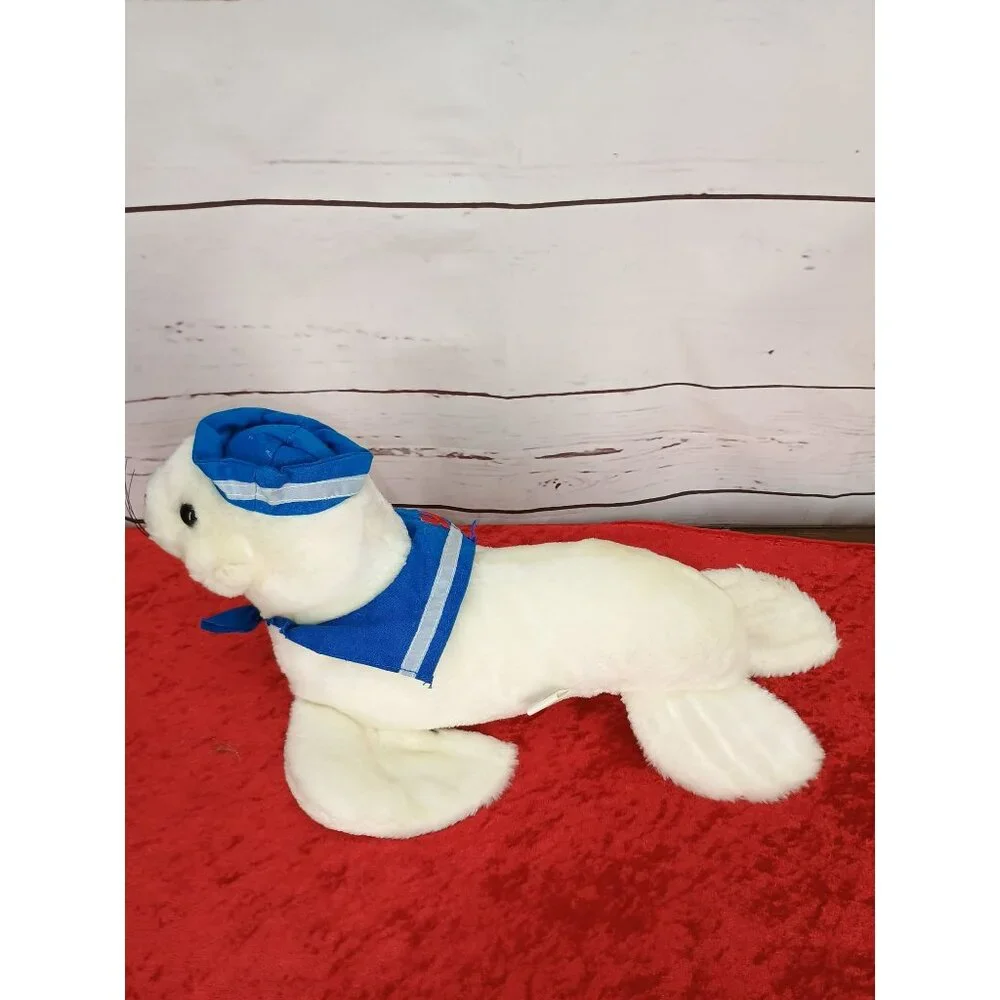 Vintage Cloud 9 Toys White Seal Plush With Blue Sailor‎ Outfit